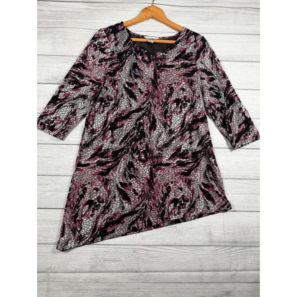 Christopher & Banks Womens L Pink Black Paisley 3/4 Sleeve Tunic Top 4222